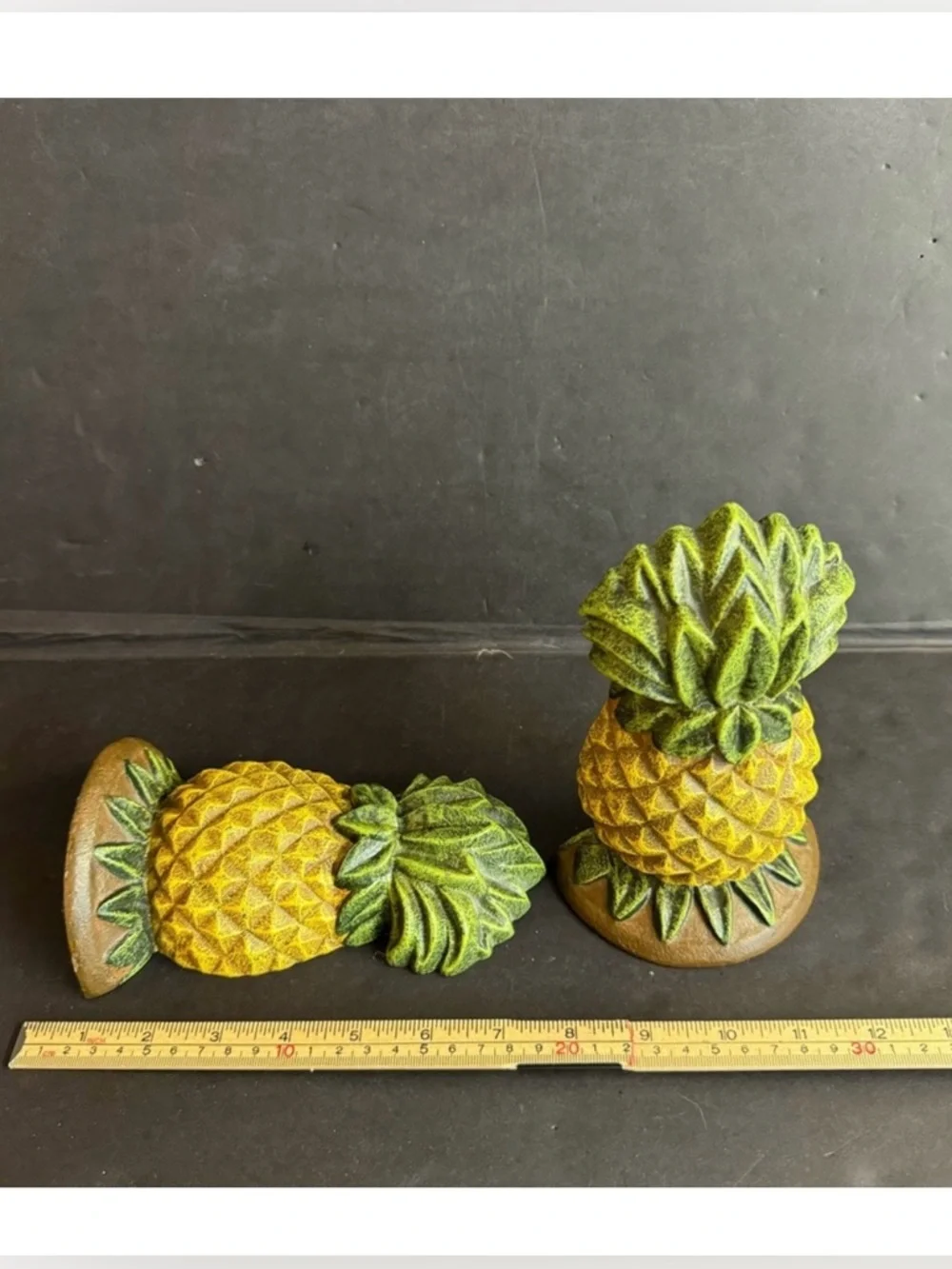 Vintage Heavy cast iron Pineapple yellow and green bookends